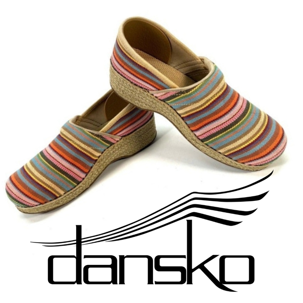 Dansko Vegan EU 37 US 6.5-7 Multicolored Stripped Fabric Jute Professional Clog